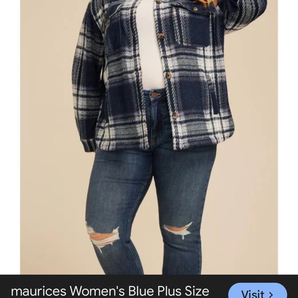Maurices Navy and White Plaid Button-Down Shirt - Picture 5 of 5